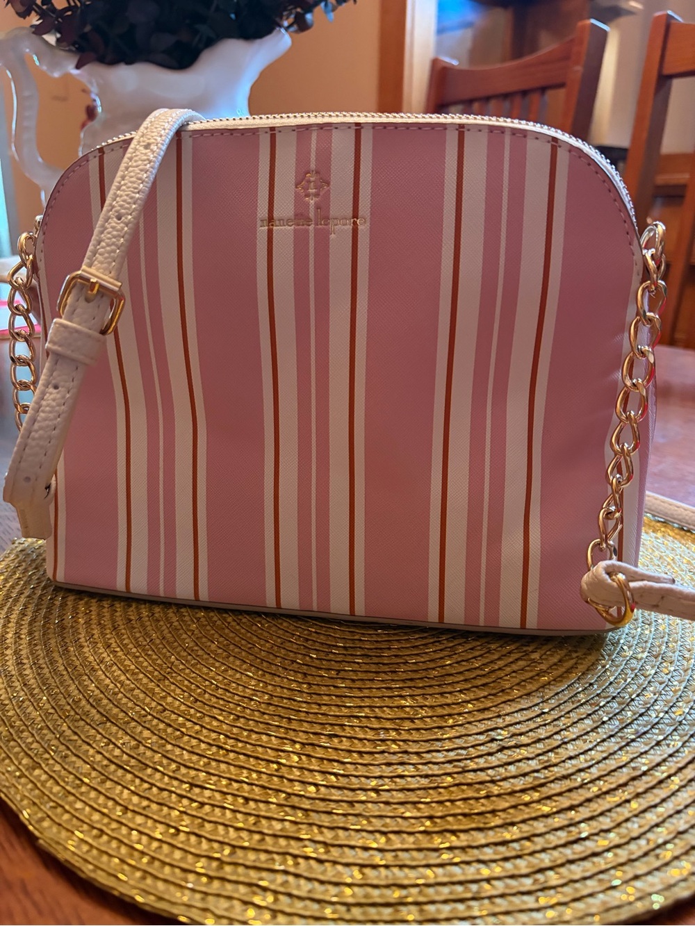 Nanette Lenore Pink and White Stripe Dome Crossbody Bag
